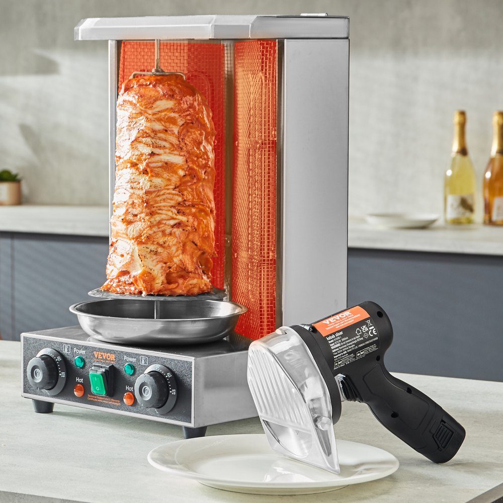 Donner Cutter 80 W Kebab Cutter, couteau électrique sans fil Gyros, couteau turc Shawarma Doner 0-8 mm d'épaisseur réglable, coupe-kebab commercial avec lames de 100 mm noir