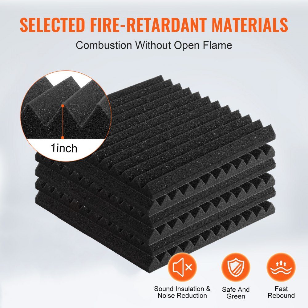 Akustikschaum-Akustikplatten, 80er-Set, 300 x 300 x 25 mm, hochdichte schalldichte Wandpaneele, Akustikplatten, Akustikschaummatten für Studiowände und -decken, schwarz