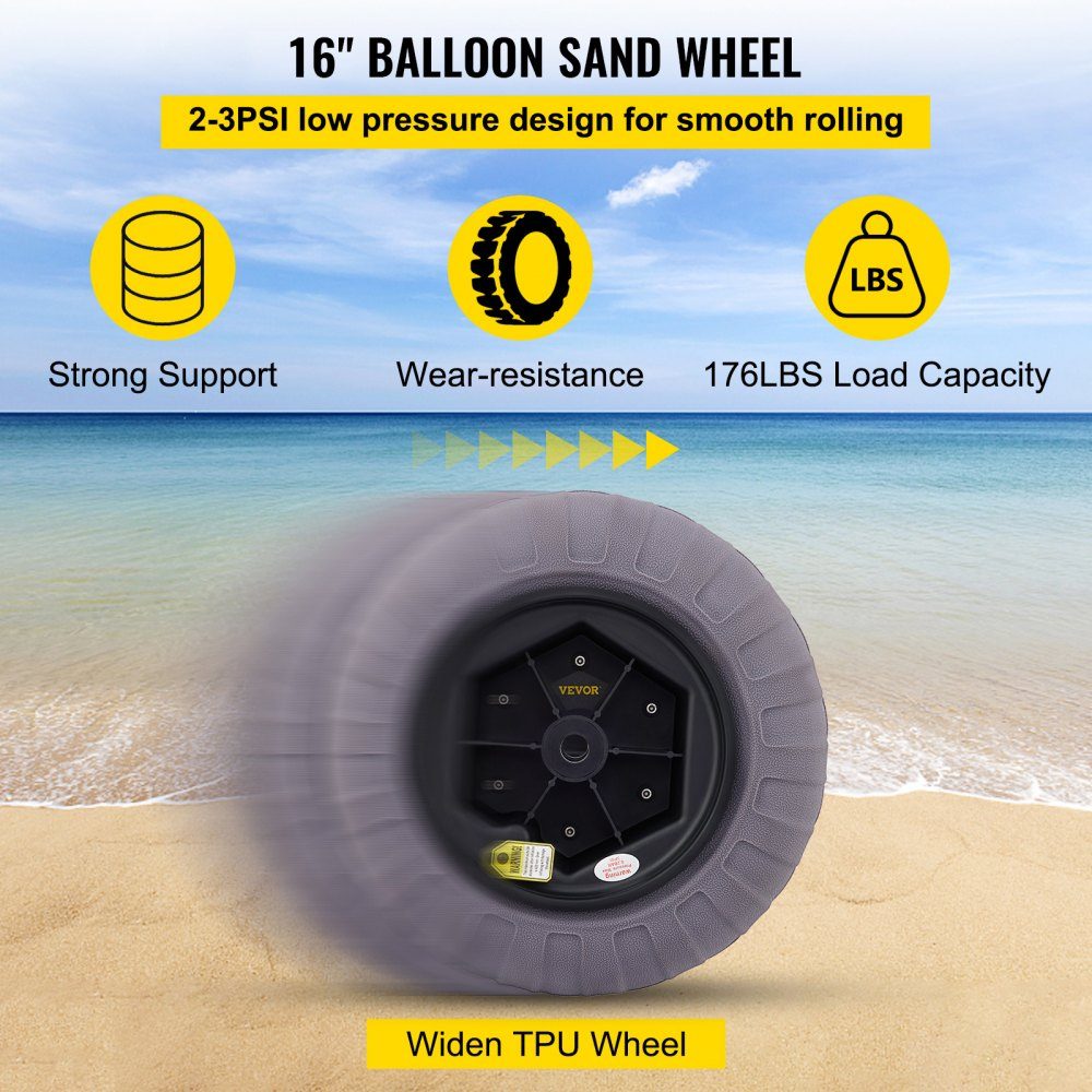 16" ballonwielen banden, TPU strandwielen, vervangende ballonzandbanden, 80kg laadvermogen, 2-3 PSI lage druk voor kajakkar, kanowagen, strandwagen, tuinwagen, viskar - 2 stuks