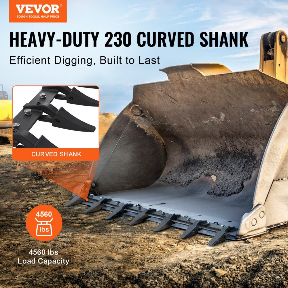 Bucket Rack 60" Heavy Duty Tractor Bucket 7 Tooth Rail for Loader Tractor Skid Steer Loader 5000lb Load Bolt-On Design for Efficient Excavation Work and Bucket Protection