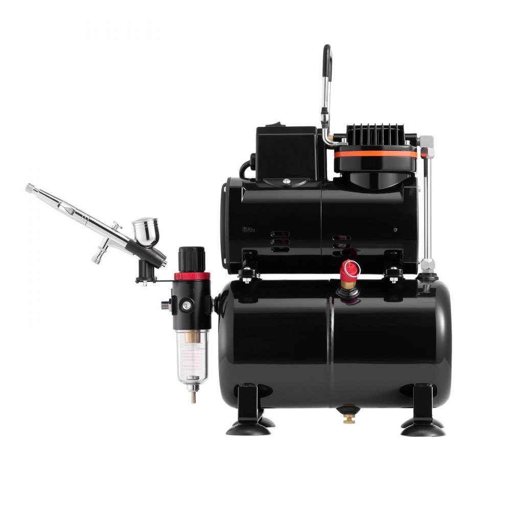 Airbrush Set 1/6 HP with Air Compressor & Tank, 1 Dual Action Airbrush Gun with 3 Nozzles (0.2/0.3/0.5mm) & Hose & Acrylic Paint & 1 Fan, for Cake Decoration, Model Painting, Nail Art