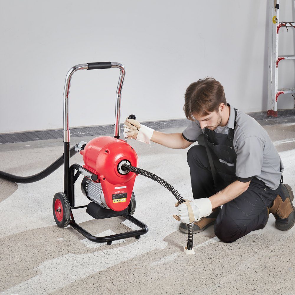 Pipe Cleaning Machine 120ft x 6/5in, 1100W Manual Feed Electric Pipe Cleaning Machine - with 6 Cutters and CW/CCW Control for 4" to 8" Pipes