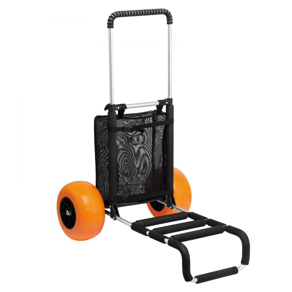 Strandwagen handkar zandkar, strandwagen 74,84 kg laadvermogen, opvouwbare zandkar van aluminium 685-1135 mm in hoogte verstelbaar, wagen voor op het strand 76 x 39 cm laadruimte