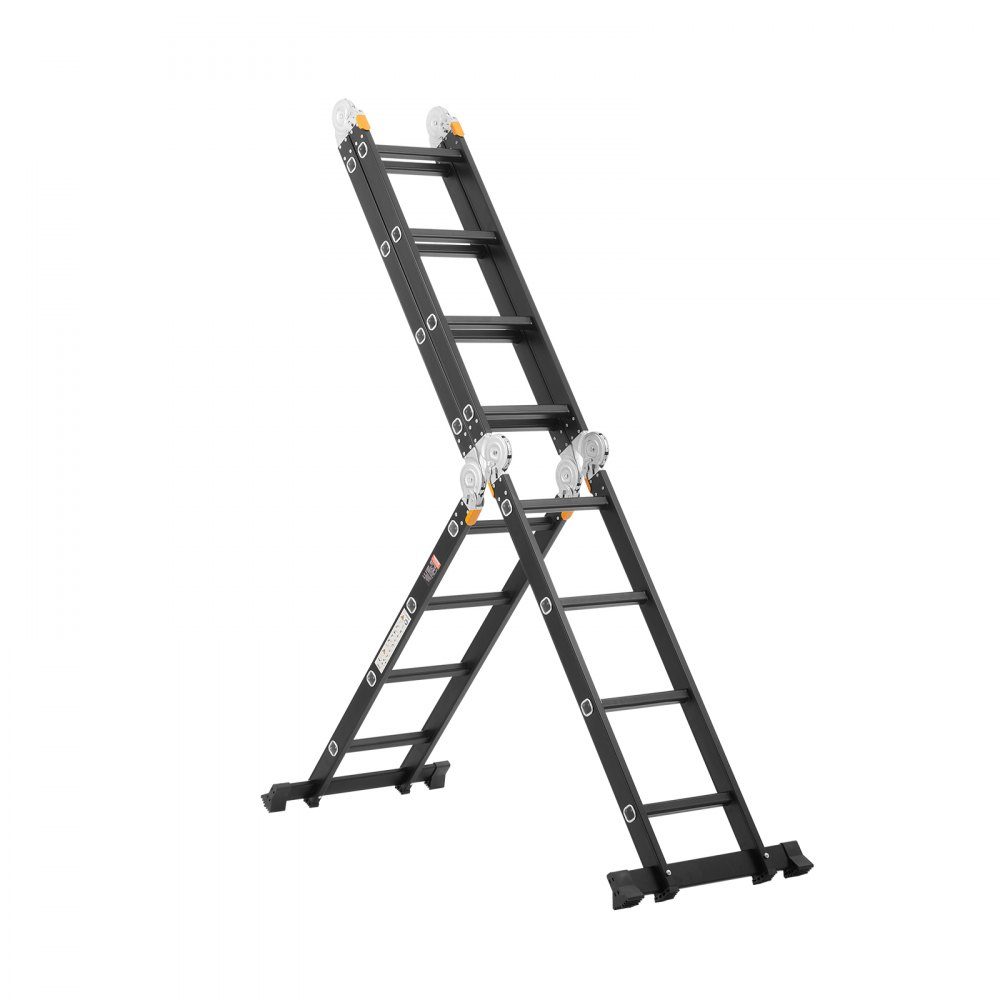 Mehrzweckleiter, 7-in-1-Multifunktionsleiter, A-Rahmen mit 4 Stufen und Gerüstbrett, Teleskopleiter, Leitergerüst 4650 mm, Strapazierfähig, 150 kg Tragkraft, Verwendung im Freien