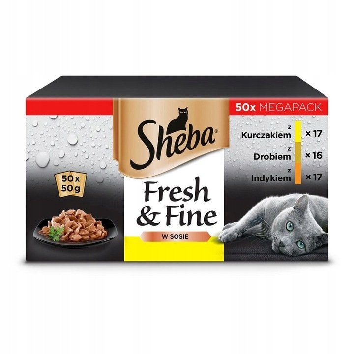 SHEBA Fresh&Fine 50 x 50 g de nourriture humide pour chats en sachets de sauce au poulet, volaille et dinde
