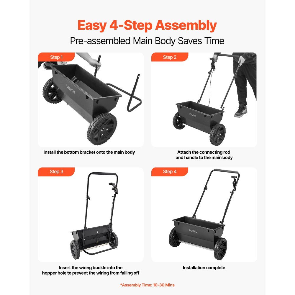 Spreader, 22.6 kg capacity, centrifugal spreader with filling funnel, 460 mm spreading width & 10 adjustment options, 25.4 cm tires, fertilizer spreader for seeds, fertilizer