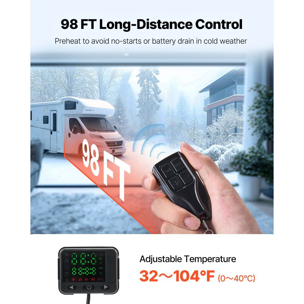 Diesel heater 5-8KW 12/24V with remote control, diesel additional air heater - quick heating with digital color display & voice announcement
