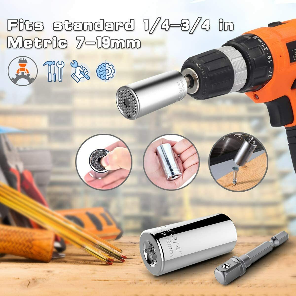 Socket Wrench Universal Wrench Universal Nut Multifunctional Hand Tools Repair Tools 7-19mm with Adapter