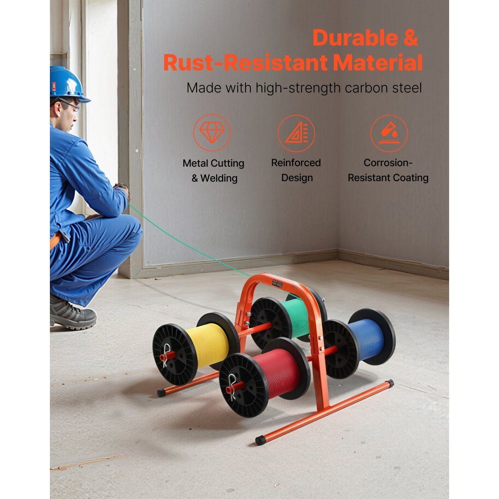 Wire Spool Holder, 45kg Capacity Manual Cable Dispenser, Tubular Steel Rack, for storing up to 8 spools with a maximum diameter of 24cm under various conditions