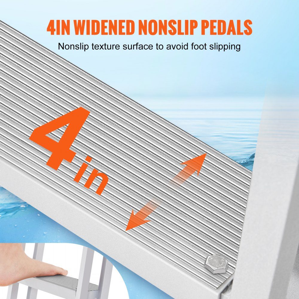 Dockleiter, 4 einziehbare Stufen, 159 kg Tragkraft, Ponton-Bootsleiter aus Aluminiumlegierung mit 1400–1705 mm verstellbarer Höhe, 10 cm breite Stufe zum Einsteigen in Schiffe/Seen/Schwimmbäder