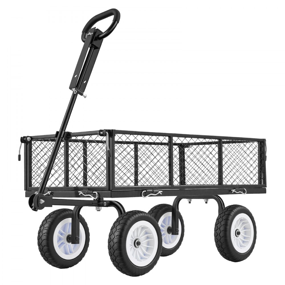 Handcart 408.2 kg load capacity, garden cart with PU tires, transport cart with adjustable handle, removable side walls, handcart for attachment to ATV or tractor, black Handcart 408.2 kg load capacity, garden cart with PU tires, transport cart with adjustable handle, removable side walls, handcart for attachment to ATV or tractor, black