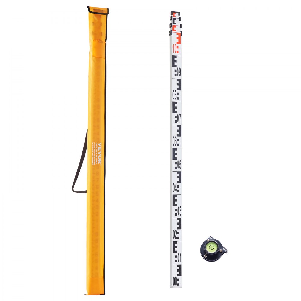 Bâton de mesure en aluminium, bâton de mesure télescopique métrique de 4 m, échelle double face en cm/mm, bâton de nivellement, bâton d'arpentage en alliage d'aluminium avec niveau à bulle et sac de transport pour mesurer les maisons, les murs, les sols