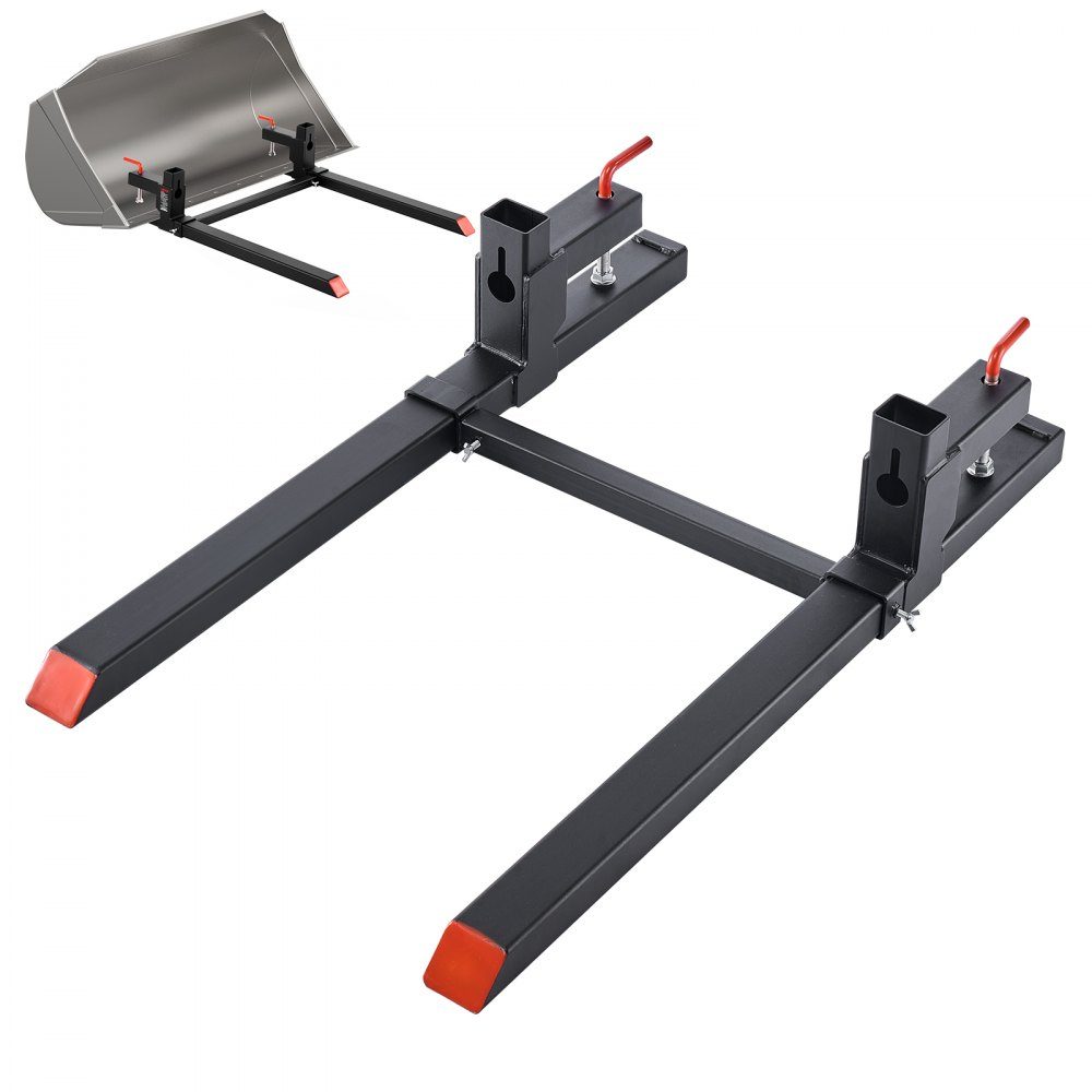 Pallet Forks 907kg, Clamp Fork Carrier, 1090mm Overall Length, Forks with Adjustable Stabilizer Bar for Tractor Attachments, Loader Bucket and Skid Steer Loader, Black