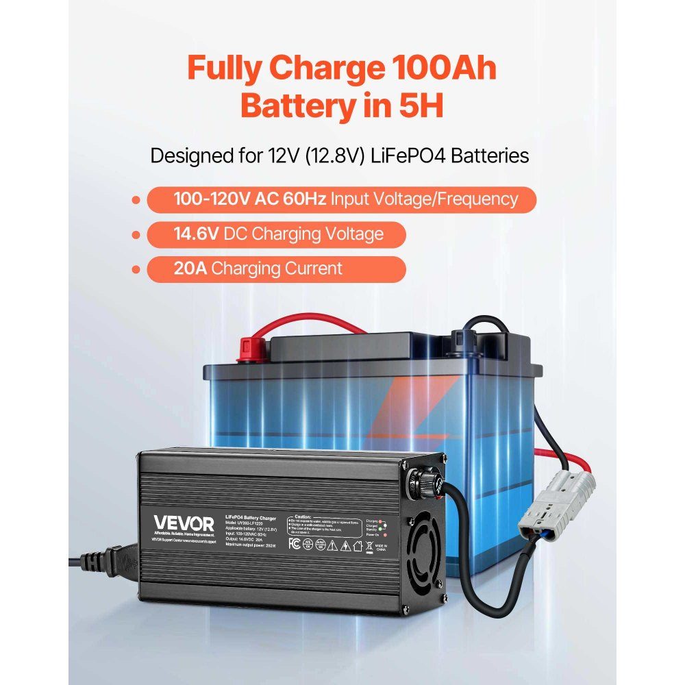 12V 20A batterijlader 14,6V DC laadspanning met Anderson-connector LED-indicator 0V activering voor lithium LiFePO4 Deep Cycle Boat RV-batterijen