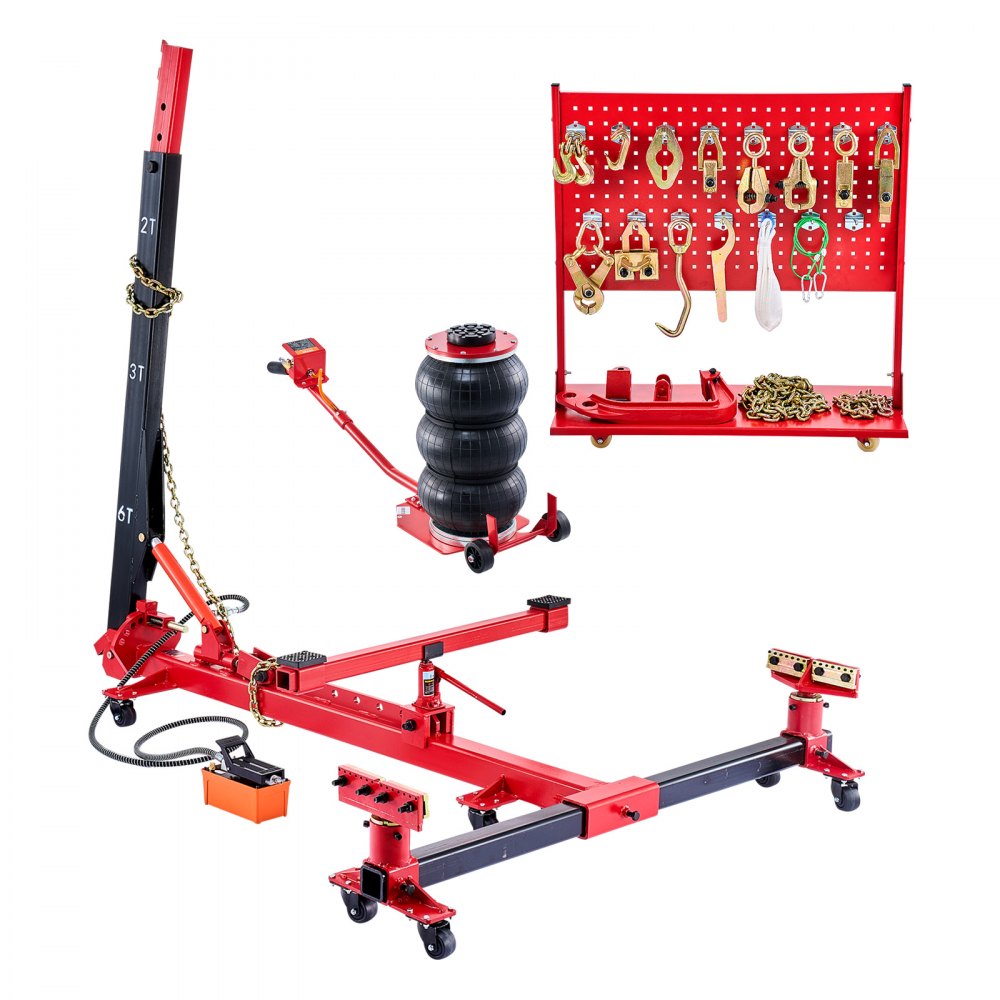 Body Frame Puller and Straightener, 6T Tension Body Repair Tool with 3T Airbag Jack and 45MPa Hydraulic Foot Pump, Includes 16 Straightening Tools, for Auto Repair Shops