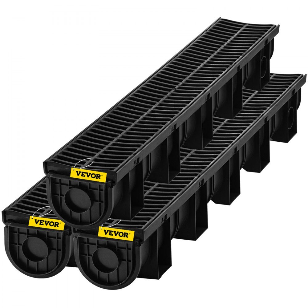 Dachrinnen-Set, 3 Stück, Entwässerungsrinne, HDPE-Kunststoffgitter, Grabenentwässerungssystem 15 x 13 x 100 cm, mit 3 Endkappen, Steckverbindung, für Gartenabfluss, Auffahrt, Pool, Gehweg