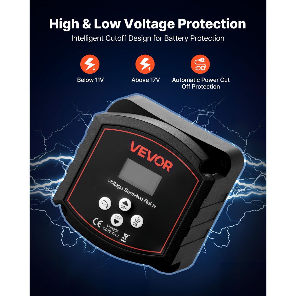 Isolator Relay 12V 300A Dual Battery Isolator with LCD Screen Smart Battery Isolator Switch for Lithium & Lead Acid Batteries for Car Truck RV UTV ATV Boat