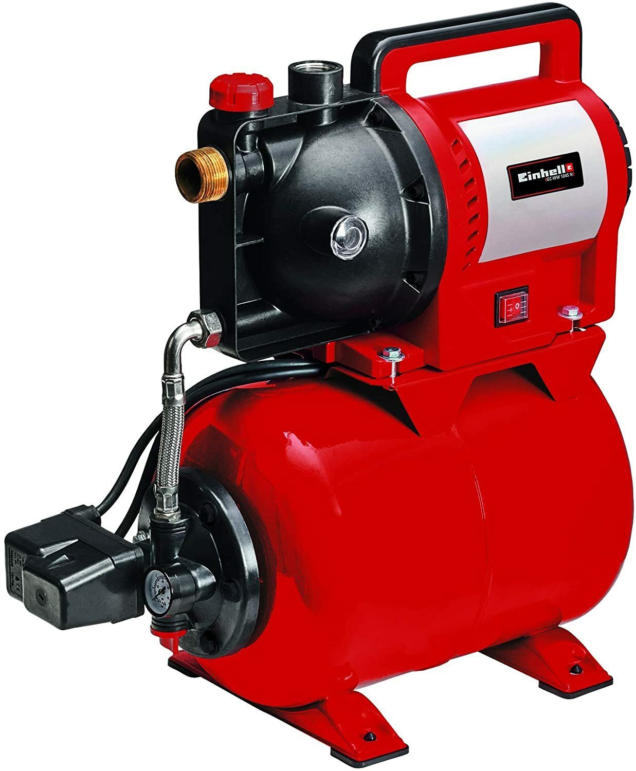 Einhell Hauswasserwerk GC-WW 1045 N (1050 W, max. 4,8 bar, 4500 L/h Fördermenge, max. 48 m Förderhöhe, Wasserfüllstandsanzeige, Wassereinfüllöffnung/Ablassschraube, Manometer, 20 l Tank)