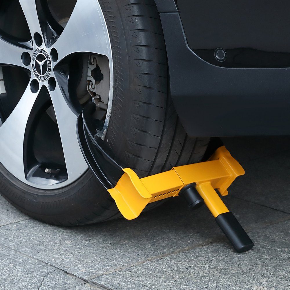 Lot de 2 griffes de stationnement antivol, 9 positions réglables avec 6 clés pour voiture, SUV, véhicule tout-terrain, remorque, griffe de pneu, antivol, pince de roue, blocage de roue, jaune