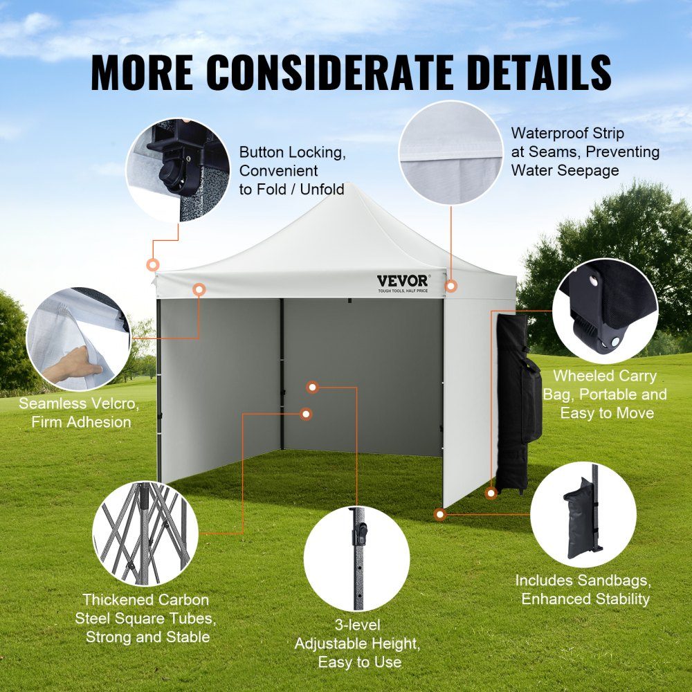 Pavillon 304,8x304,8x320cm Gartenzelt 500D PU Silberstoff Faltpavillon höhenverstellbar inkl. Aufbewahrungstasche Partyzelt 6-8 Personen Pop-up-Zelt weißer Gartenpavillon für Campingausflug