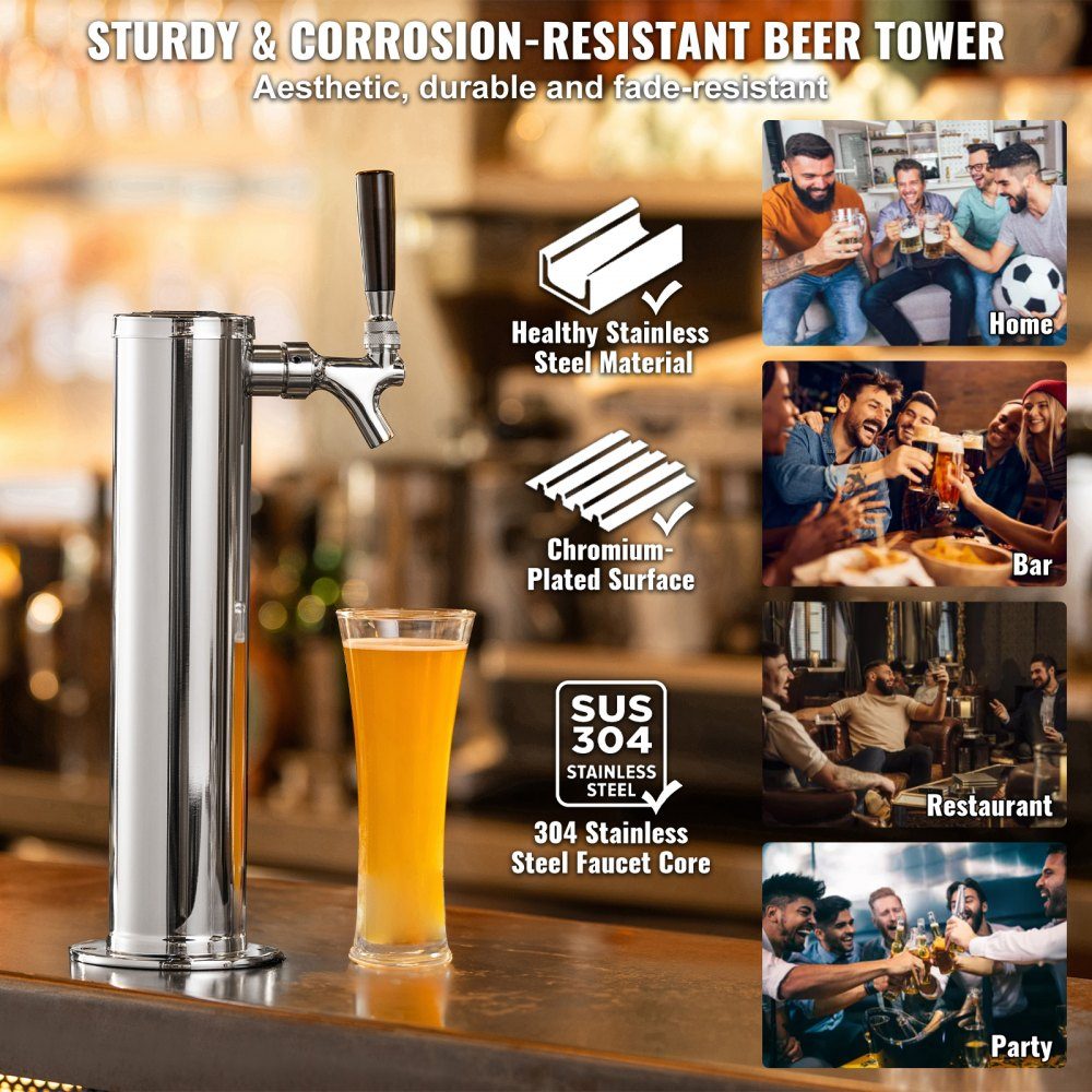Zestaw wieży Kegerator, zestaw do konwersji piwa z jednym kranem, dozownik wieży piwa w beczce ze stali nierdzewnej z regulatorem W21.8 z podwójnym manometrem i łącznikiem beczki w systemie A, taca ociekowa piwa na imprezę domową