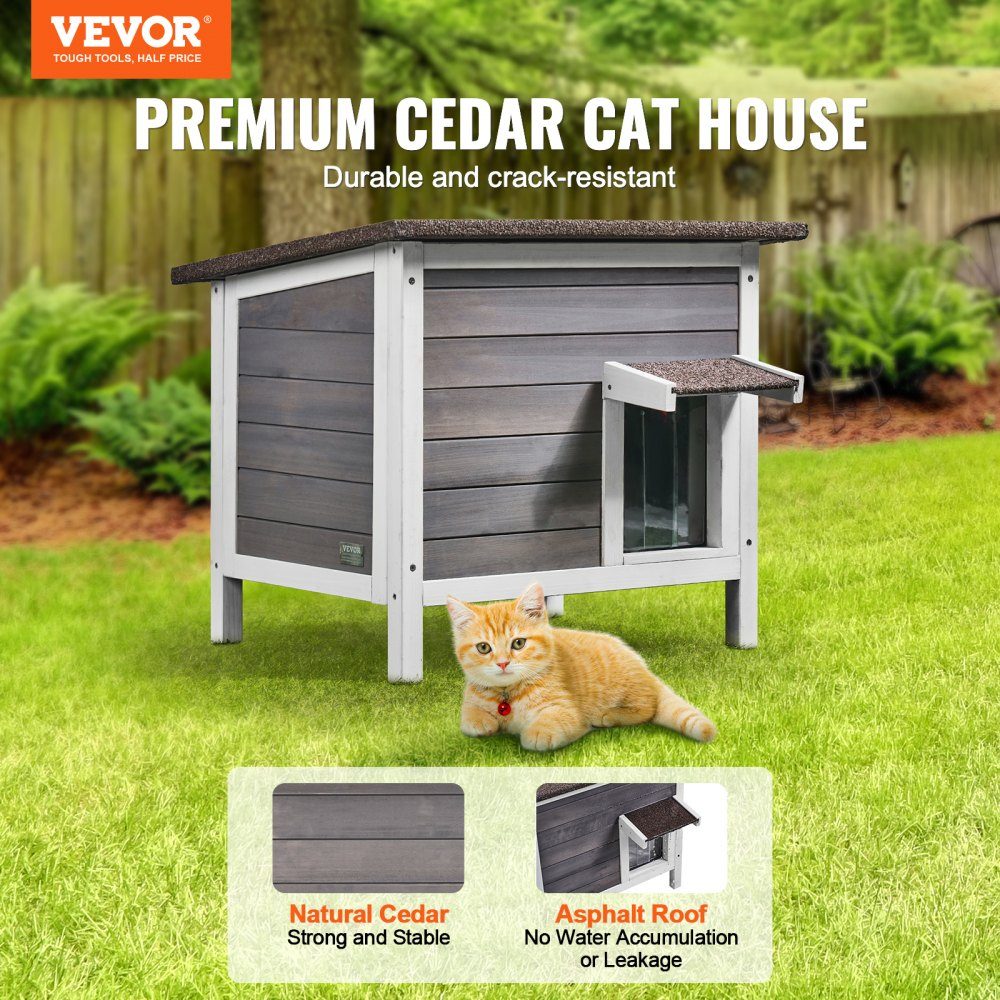 Outdoor Cat House Weatherproof Wild Cat Shelter for Multiple Cats Outdoor Wooden Cat Rabbit House Fully Foam Insulated Open Roof PVC Door Flaps 61 x 50 x 53 cm (L x W x H)