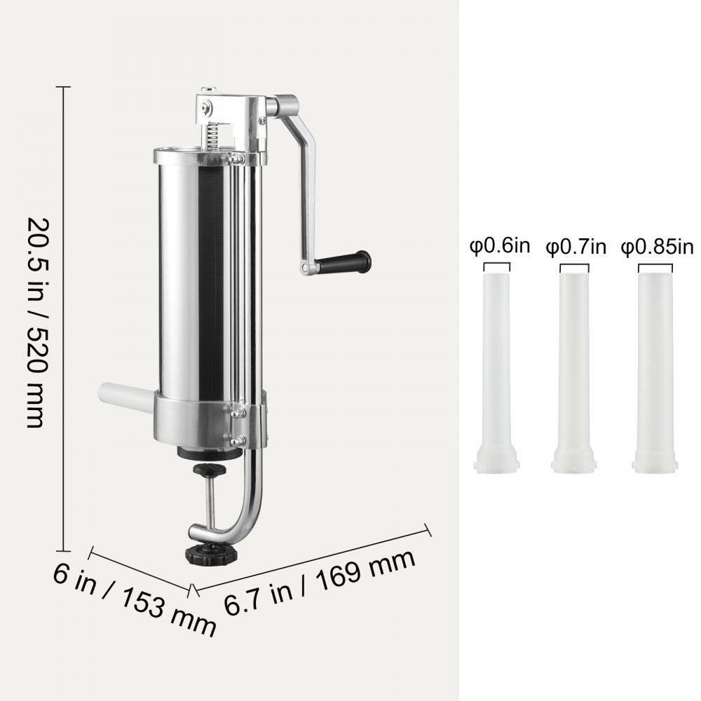 Manueller Wurstfüller, Wurstfüllmaschine 3 L, Edelstahl + Aluminium, professionelle Silberwurstmaschine inkl. 16/19/22 mm Füllrohre, vertikale Wurstpresse mit Tischklemme, selbstgemacht