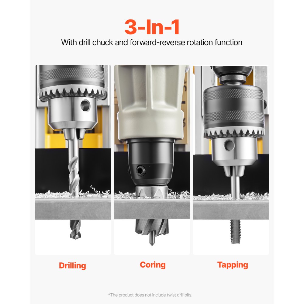 Perceuse magnétique 1400 W φ50 mm, 12800 N, perceuse magnétique électrique portable avec 6 carottiers, perceuse 650 tr/min pour l'industrie des surfaces métalliques, bricolage, jaune