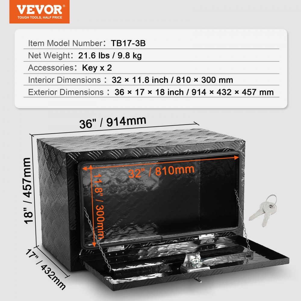 Truck Box Tool Box Underbody Trailer Box Tool Box 914x432x457mm Pickup Storage Box Aluminum Alloy 40kg Tool Box Lockable Storage Box