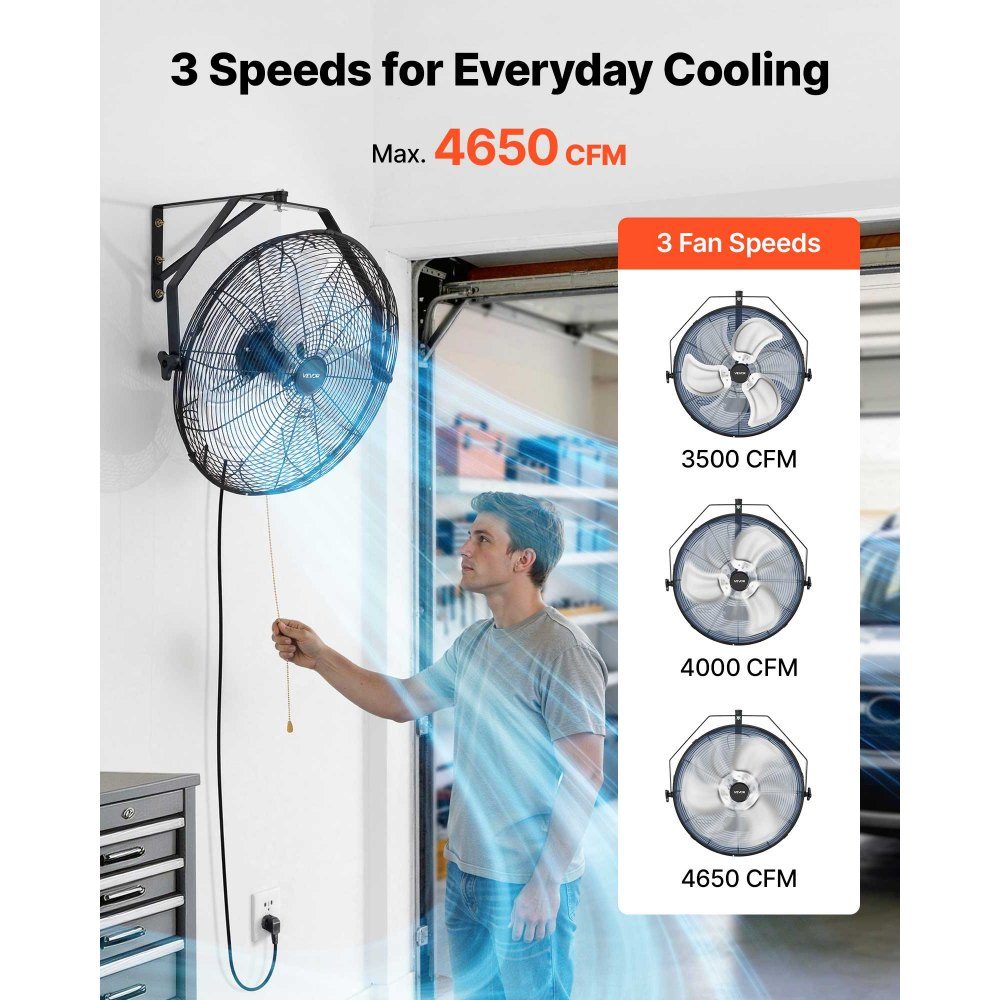 2x 120W Industrie-Wandventilator 60 cm, 7 m/s oszillierender Wandventilator mit 3 Stufen & verstellbarem Neigungswinkel, gewerblicher Industrieventilator für Werkstatt, Garage, Lager, Fitnessstudio, Schwarz
