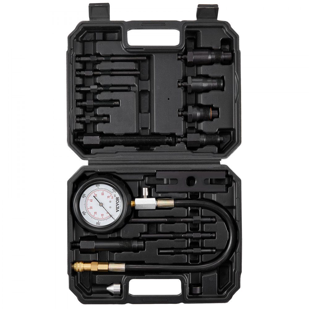 Manomètre de compression testeur de compression testeur de compression manomètre de compression avec un manomètre de 80 mm 0-1000 PSI et un manomètre de compression 0-70 bar incl. 4x adaptateurs