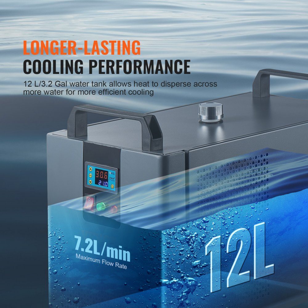 Industrial Water Chiller, KH-6000, 200W Industrial Water Chiller Cooling System with Compressor, 12L Water Tank Capacity, 7.8L/min Maximum Flow Rate, for CO2 Laser Engraving Machine Cooling Machine