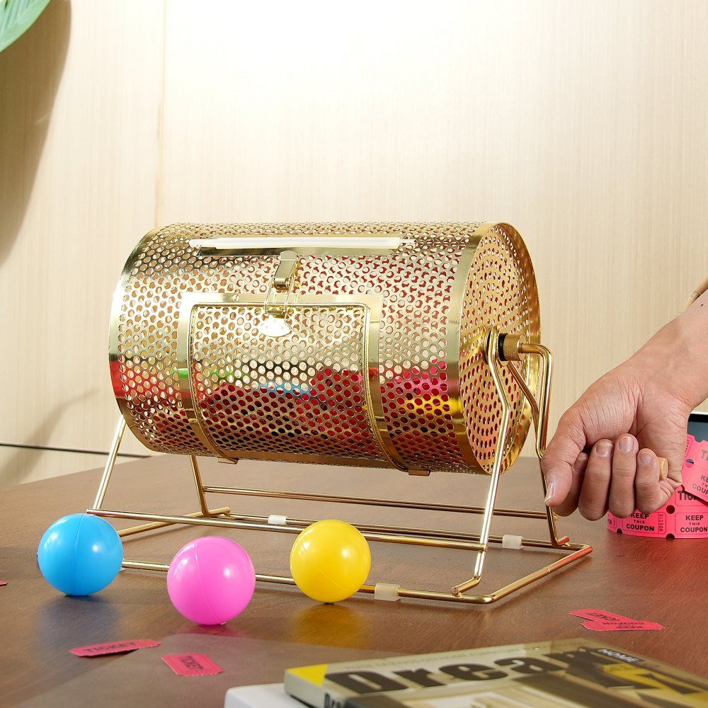 Lotto drum Glückskind 3500 tickets or 100 raffle balls capacity, professional lottery rotating cage made of metal, lottery turntable, lottery box for lottery games Golden