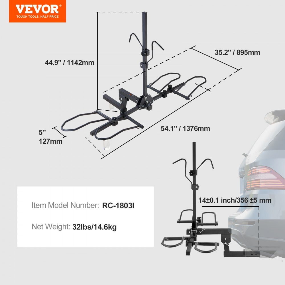 Tow Hitch Bike Rack, 2 Bike Platform Style, 73kg Load Capacity, Bike Rack Hitch for 50.8mm Receiver, Foldable Bike Rack for Car, SUV, Truck etc