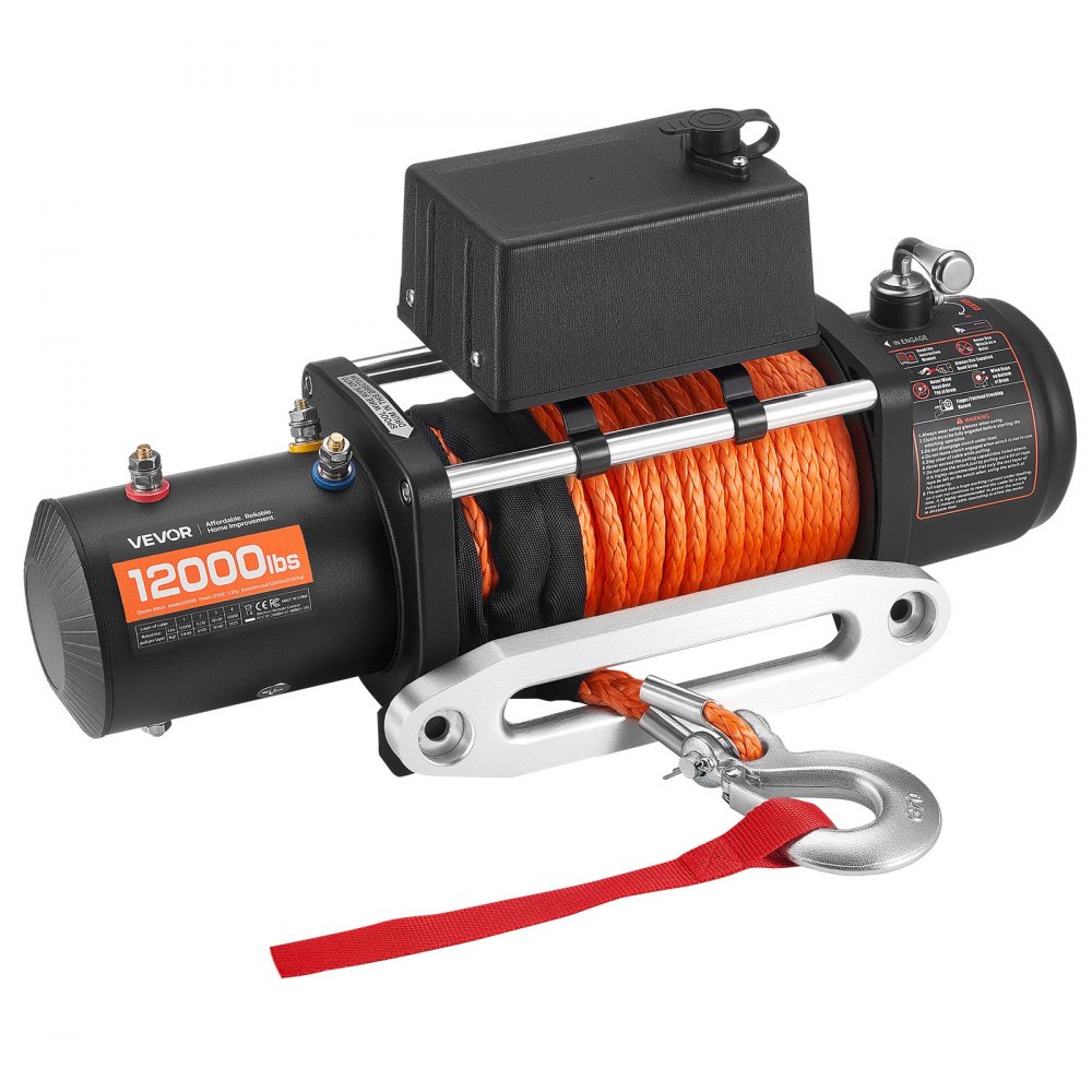 Elektrische Winde, 5400 kg, 12 V DC LKW-Winde mit Φ9,1 mm x 23 m synthetischem Seil, kabellose und kabelgebundene Fernbedienung, IP55 zum Ziehen von SUVs, Jeeps, Anhängern und Booten Elektrische Winde, 5400 kg, 12 V DC LKW-Winde mit Φ9,1 mm x 23 m synthetischem Seil, kabellose und kabelgebundene Fernbedienung, IP55 zum Ziehen von SUVs, Jeeps, Anhängern und Booten