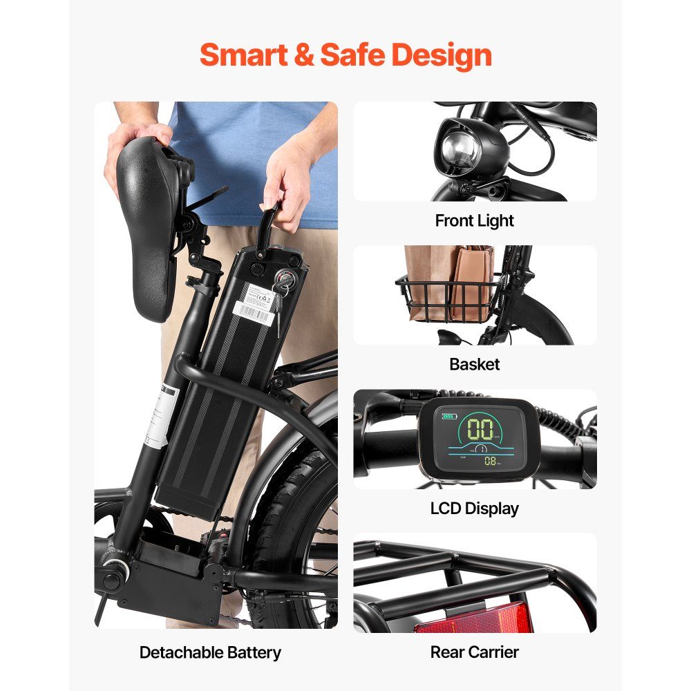 250W electric bike for adults with large removable 25Ah battery, 36V brushless motor with 25km/h, up to 70km maximum range, 7-speed pneumatic e-bike