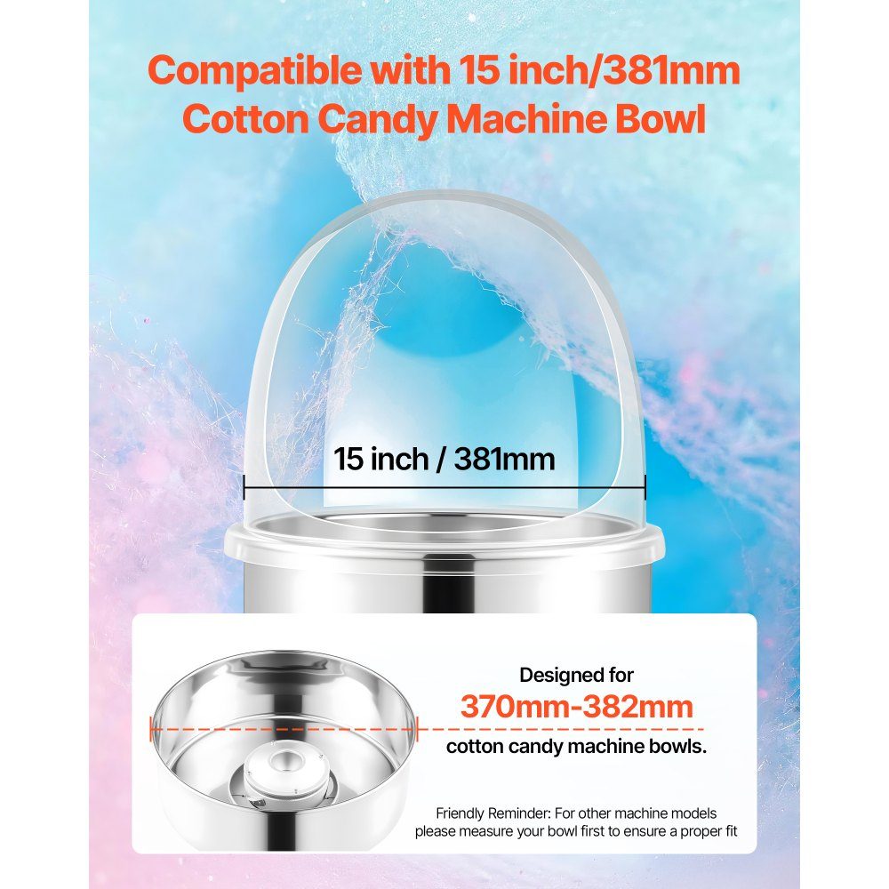 Hoes voor suikerspinmachine Helder acryl Dome Bubble Cover Compatibel met 15-Zoll- Suikerspinmachine Bowl voor feestwinkel Bottom Groove Design