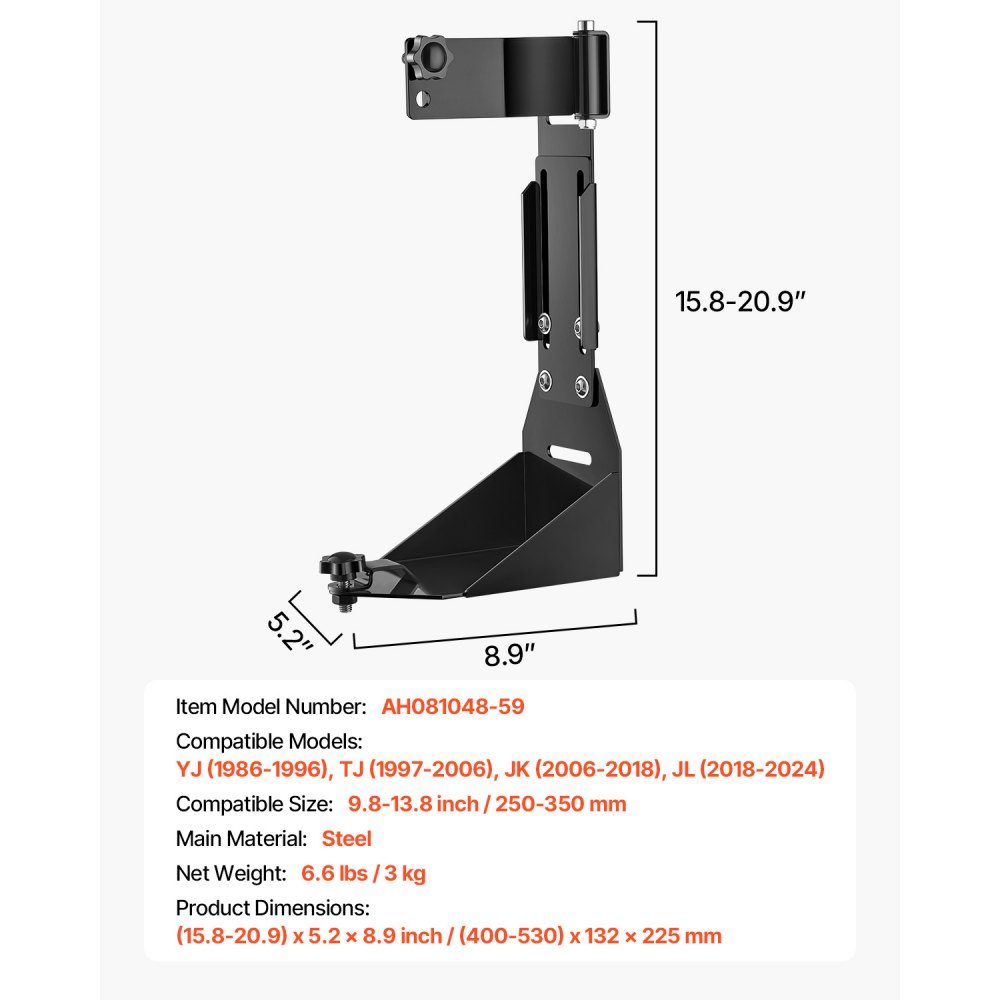Jackbeugel (alleen houder) Montagebeugelset Heavy Duty Jackbeugel Compatibel met YJ (1986-1996), TJ (1997-2006), JK (2006-2018), JL (2018-2024).