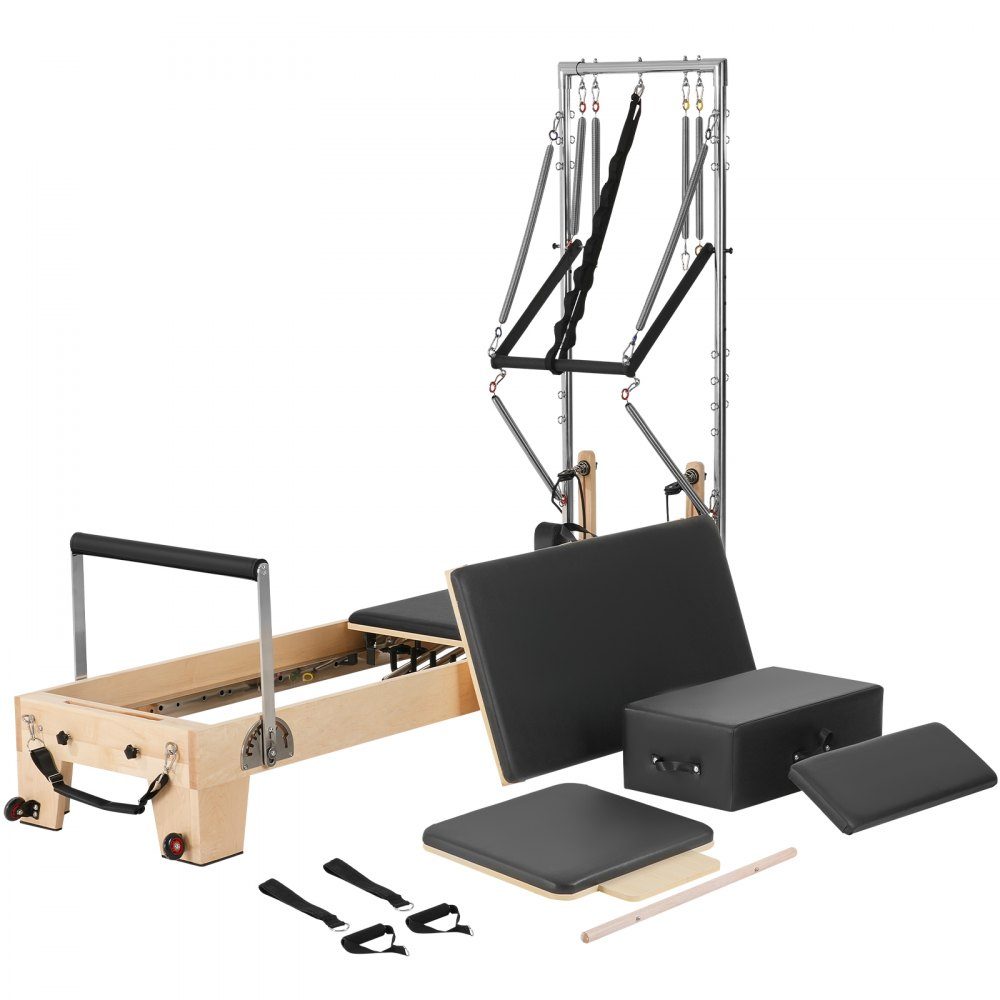 Drewniany sprzęt do reformowania pilatesu do domowej siłowni, sprzęt do treningu siłowego z podwójnym oporem, pudełko do reformowania, trampolina, dla zaawansowanych i początkujących, do 400 funtów