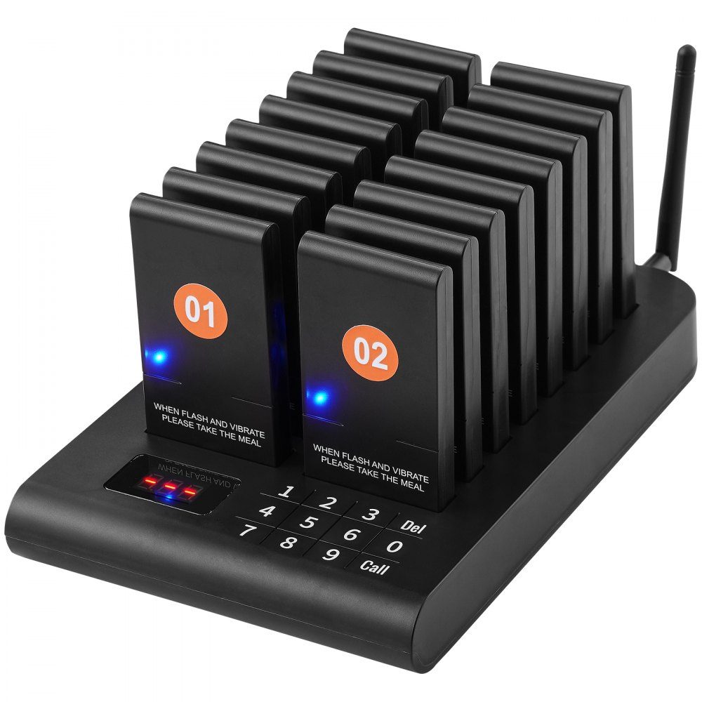 Système de téléavertisseur de restaurant, signal de file d'attente sans fil avec portée de 500 m, bip d'appel invité avec vibration et clignotant, 16 téléavertisseurs pour camion de nourriture, église