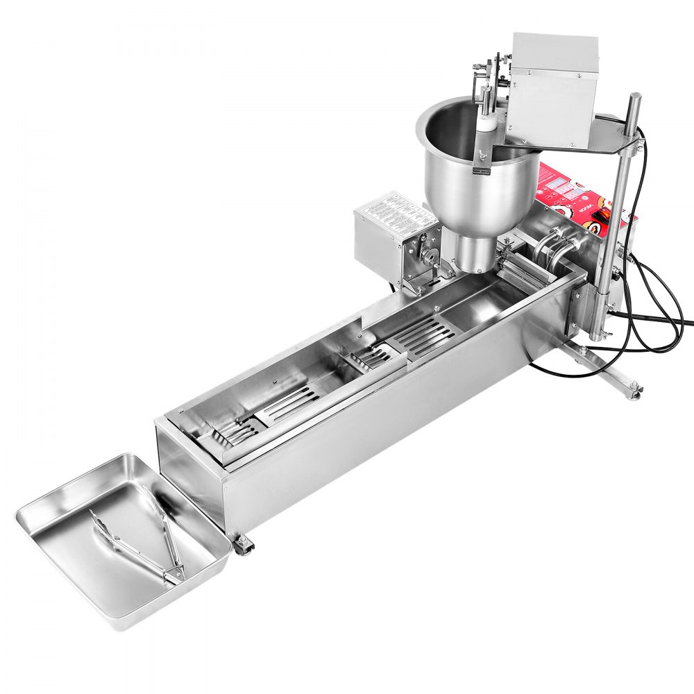 Commerciële automatische donutmachinemaker, roestvrijstalen enkele rij apparatuur (90 stuks / uur) Elektrische donutfriteuse met 3 vormmaten voor bakkerij, restaurants, café Commerciële automatische donutmachinemaker, roestvrijstalen enkele rij apparatuur (90 stuks / uur) Elektrische donutfriteuse met 3 vormmaten voor bakkerij, restaurants, café
