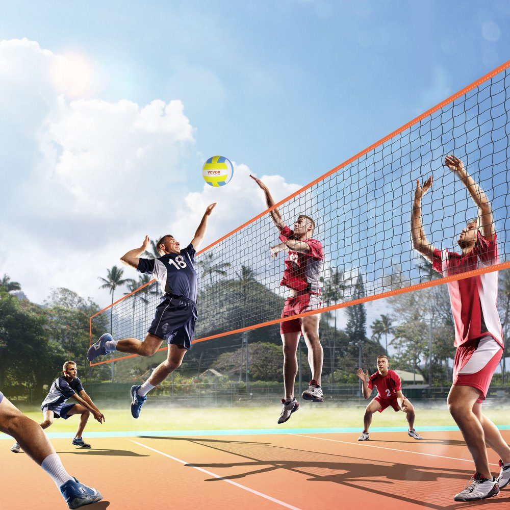 Volleyball Net Height Adjustable Volleyball Net Set, 4.3x2.2m Portable Beach Volleyball Net, Orange Volleyball Net, Foldable Volleyball Net with Volleyball & Carry Bag, for Garden, Beach