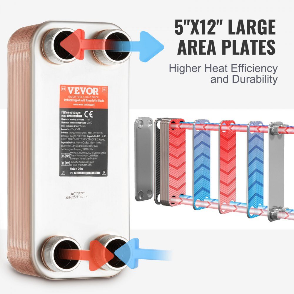 Échangeur de chaleur à plaques 30 Raccords MNPT 4x1-1/4 pouces en acier inoxydable 316L