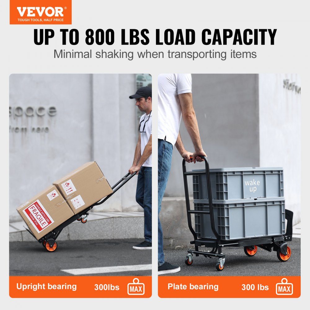 2 in 1 Folding Hand Truck 136kg Load Capacity Transport Trolley Aluminum Alloy Carbon Steel Hand Truck ⇋ Platform trolley for indoor and outdoor loading and transport tasks