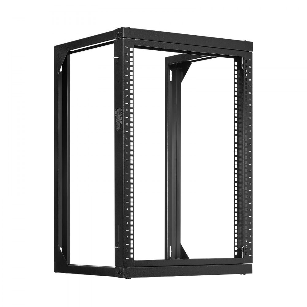 15U-Server-Rack zur Wandmontage, 68 kg maximale Tragfähigkeit, Netzwerk-Rack mit offenem Rahmen und 180-Grad-Torschwenkung, Kohlenstoffstahl, für 482-mm-IT-Netzwerkgeräte und AV-Geräte, Computerserver, Schwarz