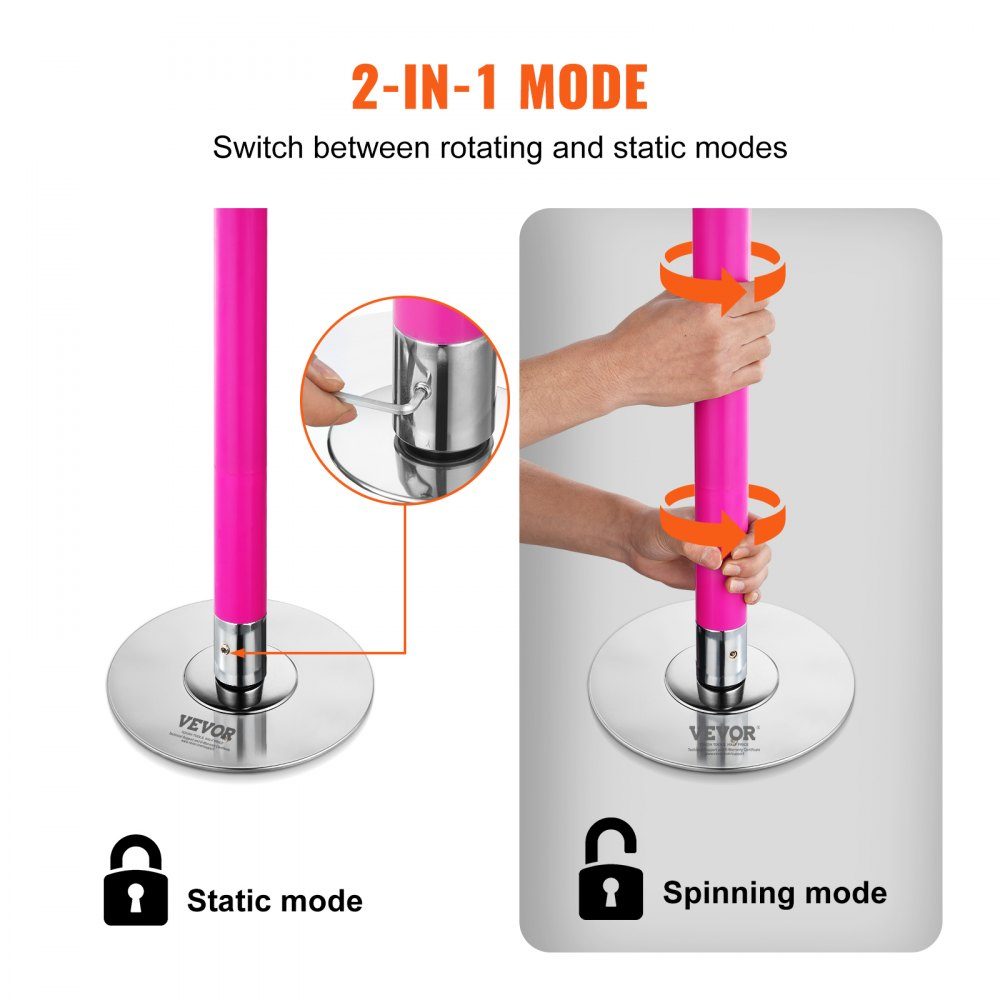 Professional Dance Pole Pole Dance Portable Dance Pole Professional Approx. 86"-100" Height Adjustable Removable Fitness Pole Spinning Fitness Pink Static Dance Pole Gym