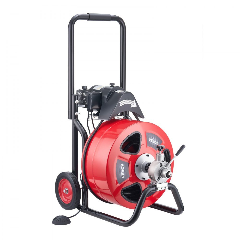 Rohrreinigungsmaschine mit automatischem Vorschub, 30m x 19mm Rohrreinigungsspirale mit Rollen, elektrischer Rohrreiniger für 100-200mm Rohre, Rohrreinigungsgerät für Abflüsse, Toiletten, Waschbecken