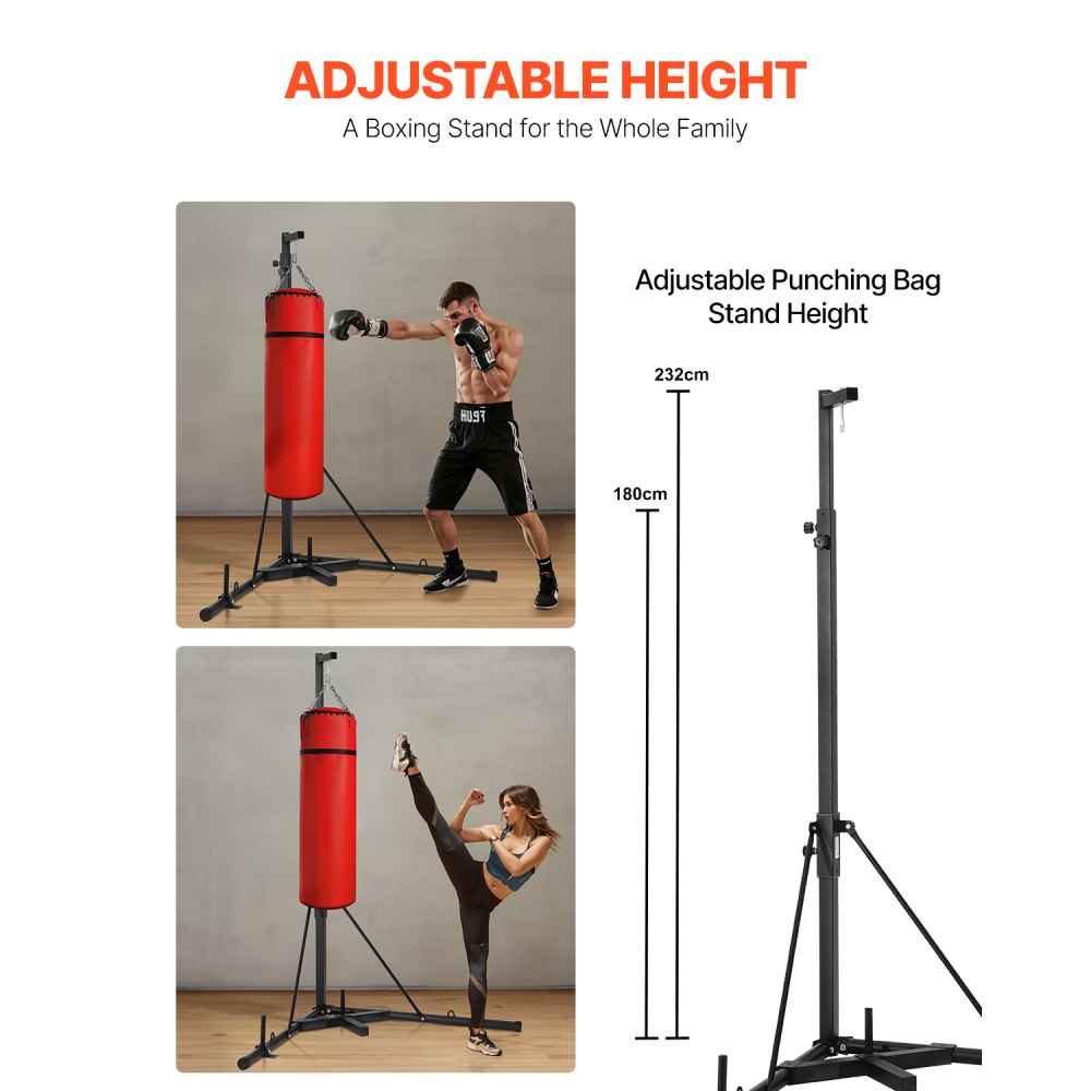 Bokszakstandaard, bokszakhouder, trainingsapparaat van staal (65 kg draagvermogen), in hoogte verstelbaar, vrijstaand zandzakframe, standaard met verzwaarde voet, trainingsapparaat voor de sportschool Bokszakstandaard, bokszakhouder, trainingsapparaat van staal (65 kg draagvermogen), in hoogte verstelbaar, vrijstaand zandzakframe, standaard met verzwaarde voet, trainingsapparaat voor de sportschool