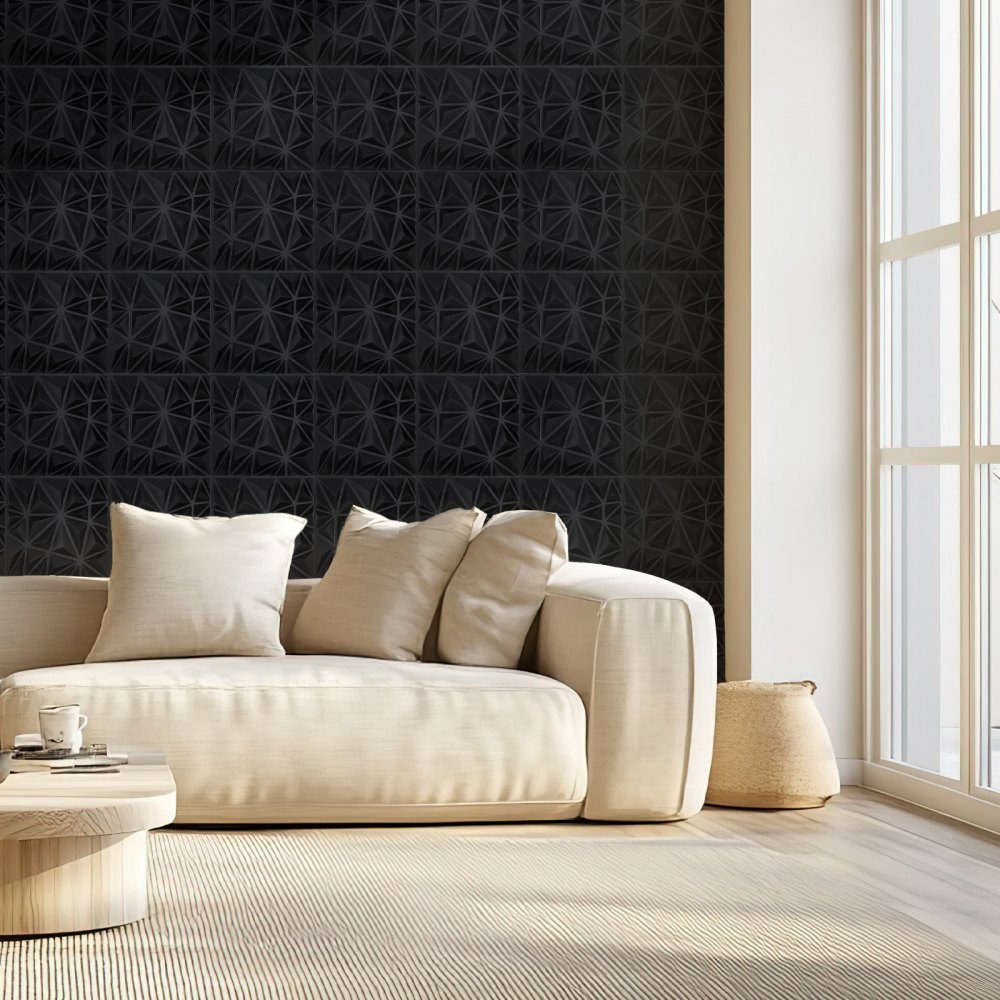 Zestaw paneli ściennych 3D 33 paneli ściennych 30x30 cm PCV Nowoczesne minimalistyczne panele ścienne 2,97 m² Dekoracja ścienna Wnętrze do sufitu Sypialnia Salon Pokój zabaw Matowy czarny