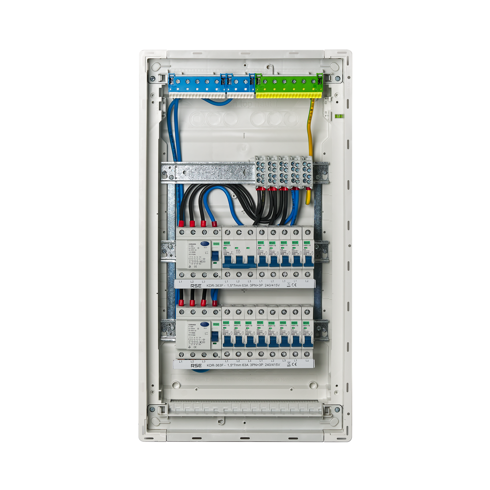 Meter cabinet, fuse box, distribution box, construction site power Hager sub-distribution, flush-mounted hollow wall, wired Hager VU36NC